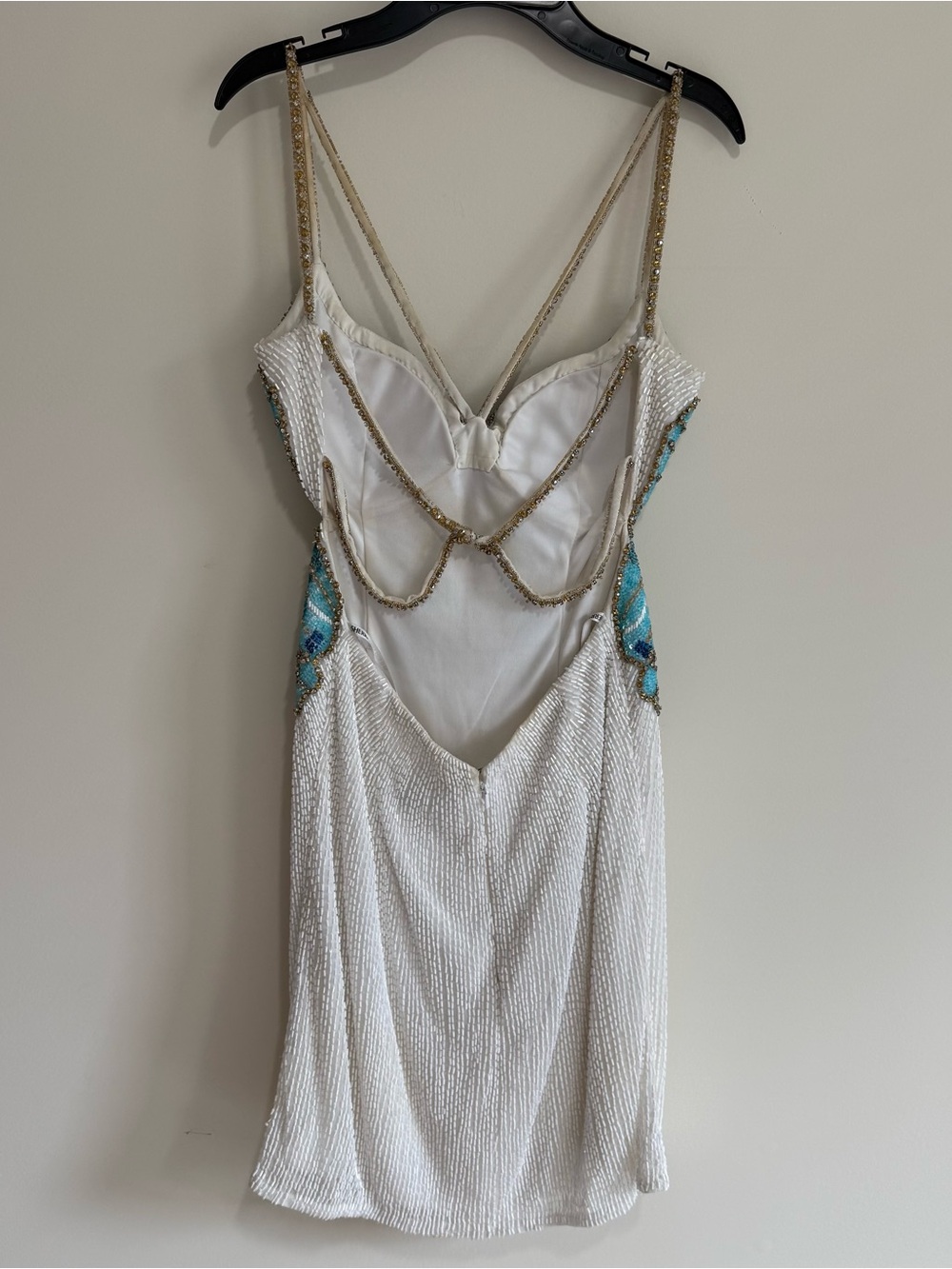 Sherri Hill White Mini Dress with Turquoise & Gold Butterfly Bodice - Picture 3 of 12